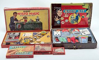 [Magic Sets] Group of Six Vintage Magic and Puzzle Sets. Including Mandrake the Magician's Magic Kit (two different sets); Mysto Magic Exhibition Set;