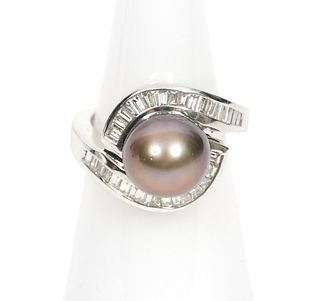 Peacock South Seas Pearl & Diamond 18K WG Ring