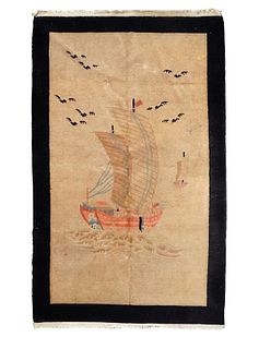 Chinese Art Deco Pictorial Sailboat Carpet