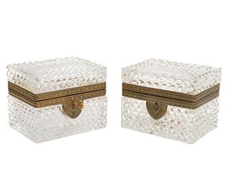 Pr. French Cut Crystal Bronze Mounted Boxes