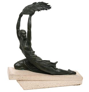 Attributed Fayral Bronze Figurine on Stone Plinth