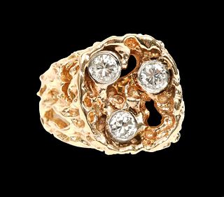 14K Gold & Diamond Nugget Ring