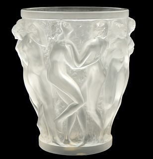 Lalique Crystal and Frosted Bacchantes Vase