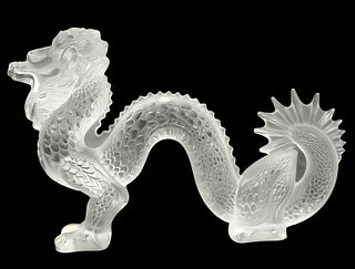 Lalique Large Clear & Frosted Crystal Dragon