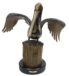 Sandra Koop Polychrome Bronze Pelican Sculpture