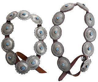 Two Silver and Turquoise Concho Belts