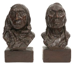 Pr. Charles A. Beil Bronze Indian Bookends