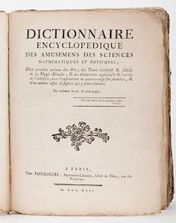 [Lacombe, Jacques] Dictionnaire Encyclopedique Des Amusements Des Sciences, Mathematiques et Physiques. Paris: Panckoucke, 1792. Contemporary wrappers
