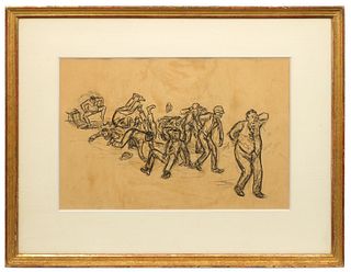 William Glackens 'Street Fight' Charcoal Drawing