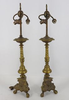 A Pair Of Antique Brass Lamps.