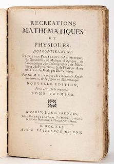 Ozanam, Jacques. Recreations Mathematiques et Physique. Paris: Jombert, 1741. Four volumes, contemporary plain wrappers with hand-lettered spines (spi