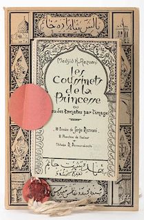 Rezvani, Medjid Khan. Les Coussinets de la Princesse, oule jeu des tomates par l'image. Paris, 1950. Two volumes, original pictorial wrappers, describ