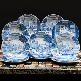 Set of Ten Blue and White Delft Months of the Year Plates