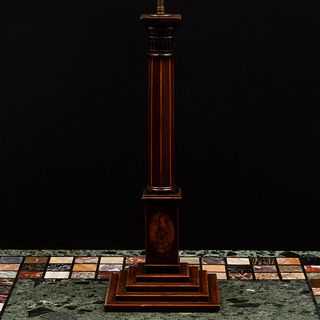 Inlaid Mahogany Columnar Lamp