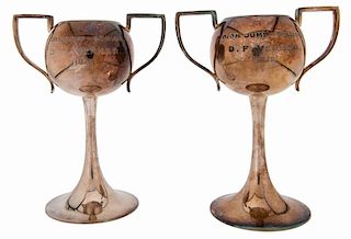 Vernon, Dai. Two Dai Vernon Track and Field Trophies. Silver plated. Awarded in 1912 by Ashbury College, Ottawa, for High Jump and Long Jump, and engr