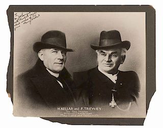 Kellar, Harry. Portrait of Harry Kellar and Felecien Trewey, inscribed and signed. American, 1919. Large-format bust portrait titled, ÒThe Two Deans/