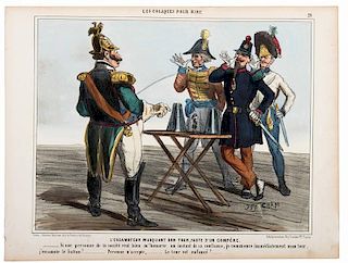 Les Cosaques Pour Rire (The Cossacks in Jest). L'Escamoteur. Paris: Litho. Destouches, 1854. Hand-colored lithograph, being plate number 29 from the a