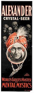 Alexander (Claude Alexander Conlin). Crystal Seer. World's Greatest Master of Mental Mystics. Circa 1915. Panel (41 x 14Ó) color lithograph poster be