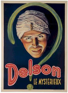 Delson. Delson Le MystŽrieux. Paris: Benevol, ca. 1920. Sharp bust portrait of a turban-clad Delson, his head encircled by a glowing green question-m