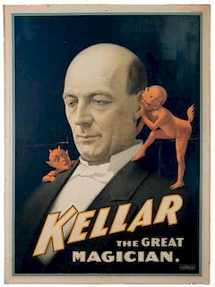 Kellar, Harry (Heinrich Keller). Kellar the Great Magician. Cincinnati: Strobridge, 1894. Color lithograph portrait of the famous magician, depicted w