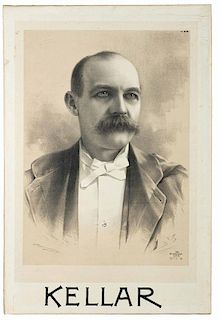 Kellar, Harry (Heinrich Keller). Kellar. Cincinnati and New York: Strobridge Litho., ca. 1889. Half-sheet lithograph bearing a bust portrait of the gr