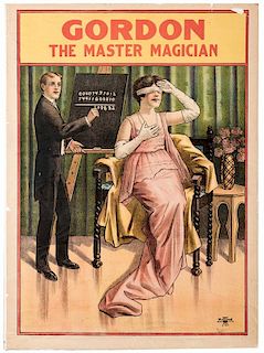 [Stock Poster] Second Sight/ Mentalism. Chicago and St. Louis: National., ca. 1910. Color lithograph (20 x 26 _") overprinted for Gordon the Magician,
