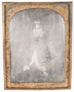 Pre-Civil War Half Plate Daguerreotype of a Young Man in Uniform 