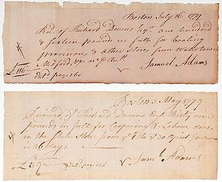 Samuel Adams, Signer of the Declaration of Independence, Receipt Signed, Plus 