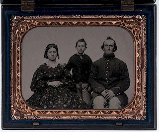 Quarter Plate Union Case, Sir Roger de Coverly and the Gypsies, Containing Ruby Ambrotype of Civil War Soldier & Family 