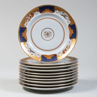 Set of Ten Mottahedeh Porcelain Lunch Plates in the 'Golden Butterfly' Pattern