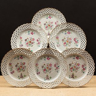 Set of Twelve Chinese Export Famille Rose Reticulated Porcelain Dessert Plates