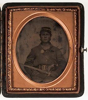 Cpl. Austin W. Sylvester, Co. D., 7th Maine Infantry, Cased Sixth Plate Tintype  