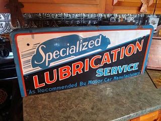 1930s Specialized Lubrication  Porcelain Rack Sign