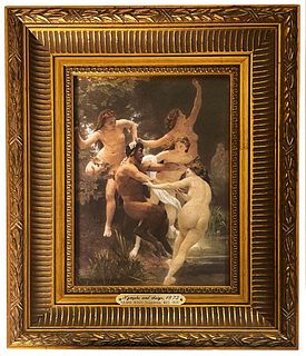 Nymphs & Satyr 1873, A Post Adolphe William Bouguereau Painting Framed Canvas Print