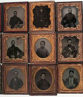Nine Sixth Plate Cased Images of Union Soldiers 