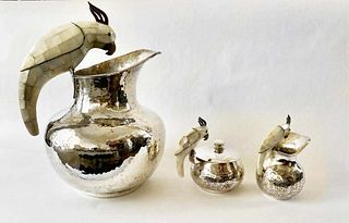 A Set Of Three Los Castillo Silver-Plated Parrot Figural Tea Service