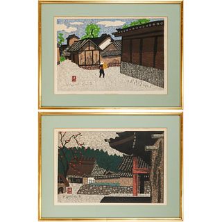 Kiyoshi Saito, pair woodblock prints