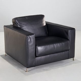 Flexform black leather reclining club chair