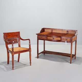 Anglo-Indian style teakwood desk and chair