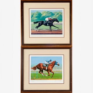 Jenness Cortez, pair signed racehorse prints