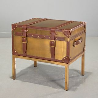 Decorative brass and leather trunk on stand