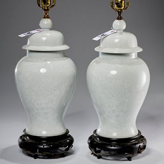Pair Chinese porcelain ginger jar lamps