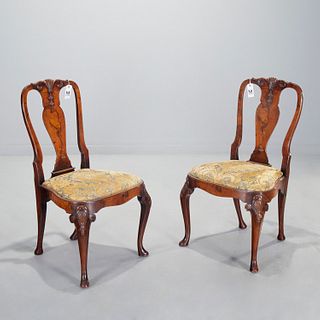 Pair George II style burlwood side chairs