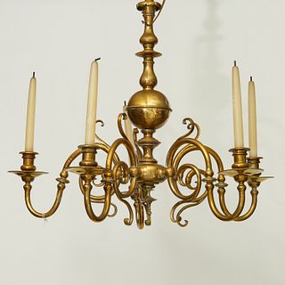 Dutch Baroque style heavy brass chandelier