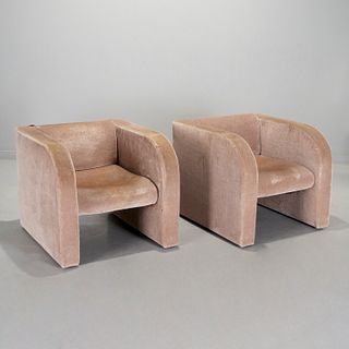 Pair Kagan style mohair upholstered club chairs