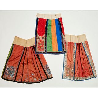 (3) Antique Chinese embroidered silk skirts