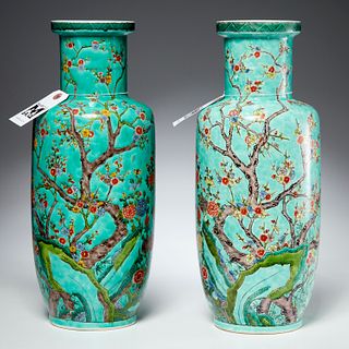 Pair large Chinese porcelain rouleau vases