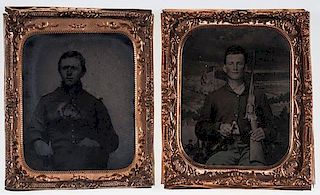 Civil War Sixth Plate Tintypes, Including Soldier Armed with Colt Percussion Revolving Carbine, Plus 
