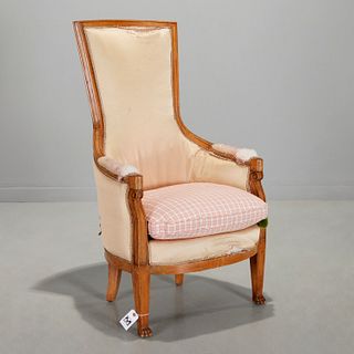 Directoire style upholstered tall back bergere