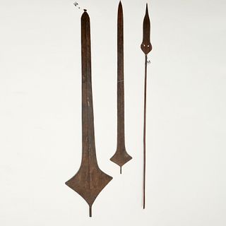 (2) Monumental African currency blades & spear